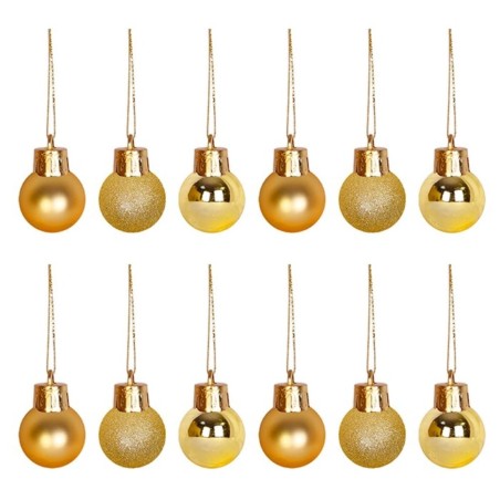 Kit Enfeite 12 Bolas De Natal Mista Fosca Glitter Lisa Dourada 2,5cm