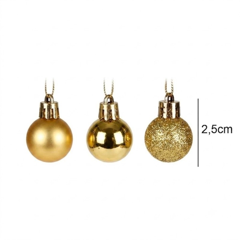 Kit Enfeite 12 Bolas De Natal Mista Fosca Glitter Lisa Dourada 2,5cm