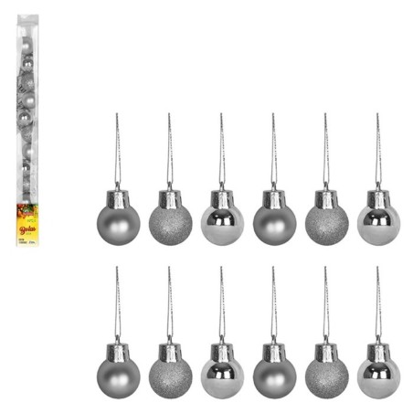 Kit Enfeite 12 Bolas De Natal Mista Fosca Glitter Lisa Prata 2,5cm