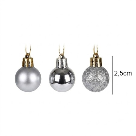 Kit Enfeite 12 Bolas De Natal Mista Fosca Glitter Lisa Prata 2,5cm