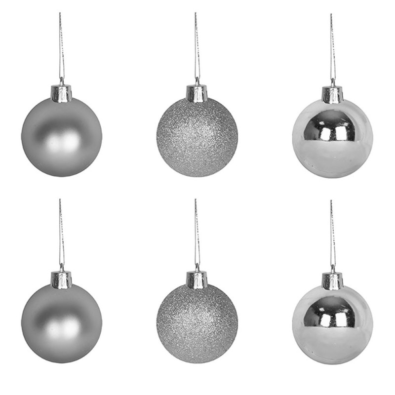 Kit 06 Bolas De Natal Pratas 5 Cm Lisa Fosca E Glitter