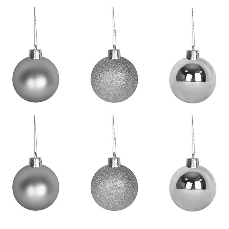 Kit 06 Bolas De Natal Pratas 5 Cm Lisa Fosca E Glitter 2