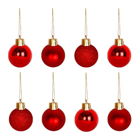 Kit Enfeite 8 Bolas De Natal Vermelhas Mista Fosca Glitter Lisa 4cm 2