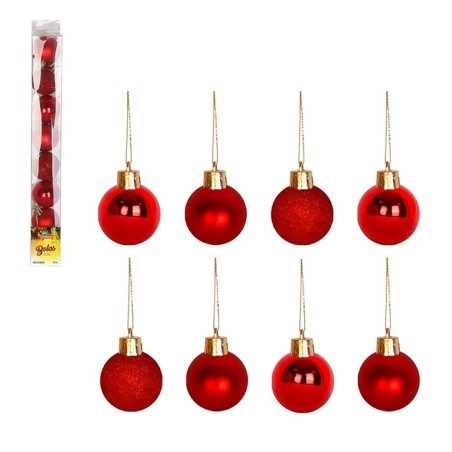 Kit Enfeite 8 Bolas De Natal Vermelhas Mista Fosca Glitter Lisa 4cm