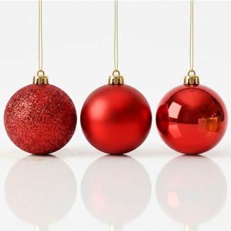 Kit Enfeite 8 Bolas De Natal Vermelhas Mista Fosca Glitter Lisa 4cm