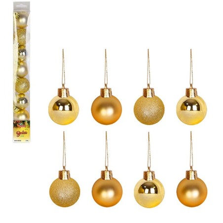 Kit Enfeite 8 Bolas De Natal Douradas Mista Fosca Glitter Lisa 4cm