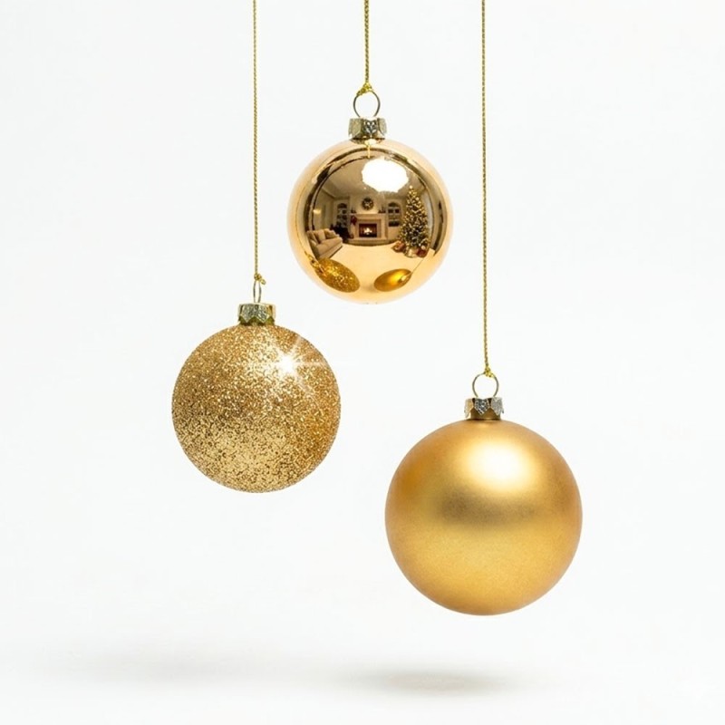Kit Enfeite 8 Bolas De Natal Douradas Mista Fosca Glitter Lisa 4cm