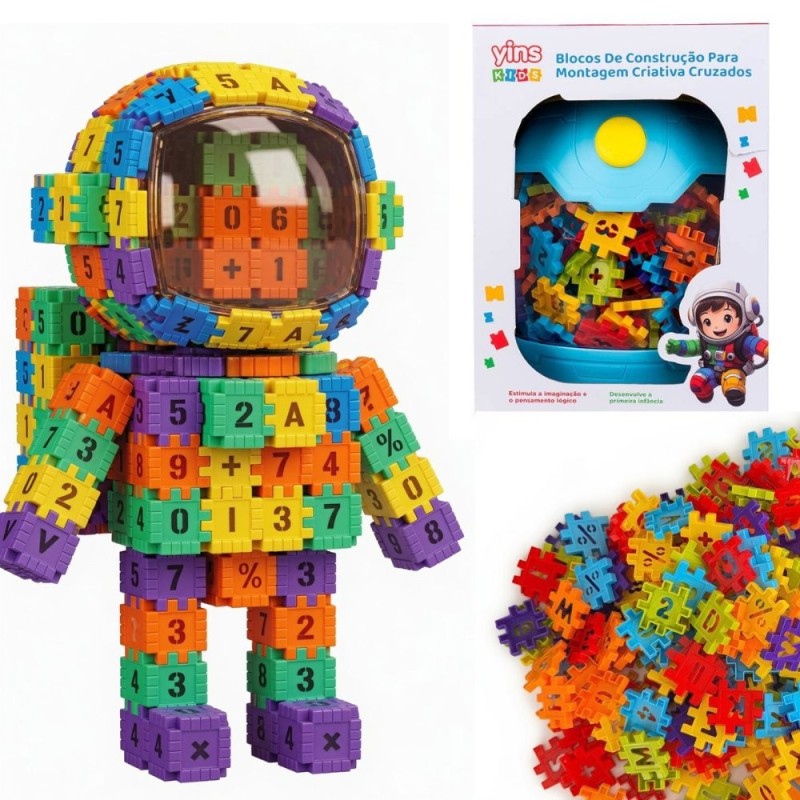 Kit Blocos De Montar Números E Letras Educativo Adesivos 263 Peças