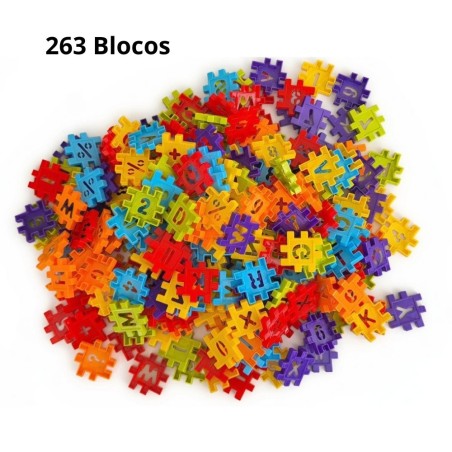 Kit Blocos De Montar Números E Letras Educativo Adesivos 263 Peças