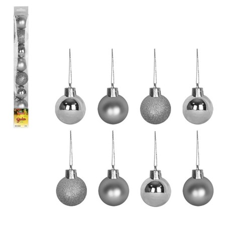 Kit Enfeite 8 Bolas De Natal Pratas Mista Fosca Glitter Lisa 4cm