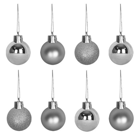 Kit Enfeite 8 Bolas De Natal Pratas Mista Fosca Glitter Lisa 4cm