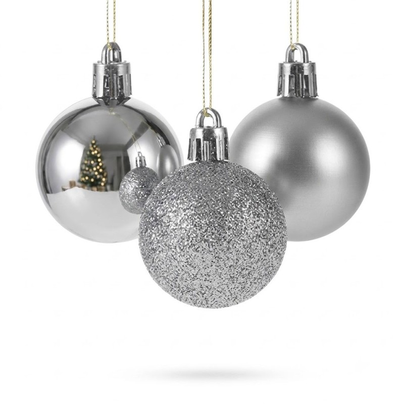 Kit Enfeite 8 Bolas De Natal Pratas Mista Fosca Glitter Lisa 4cm