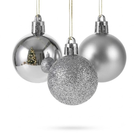 Kit Enfeite 8 Bolas De Natal Pratas Mista Fosca Glitter Lisa 4cm