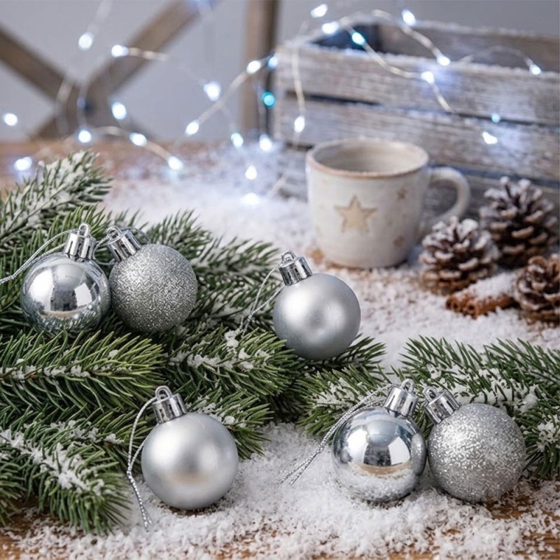 Kit Enfeite 8 Bolas De Natal Pratas Mista Fosca Glitter Lisa 4cm