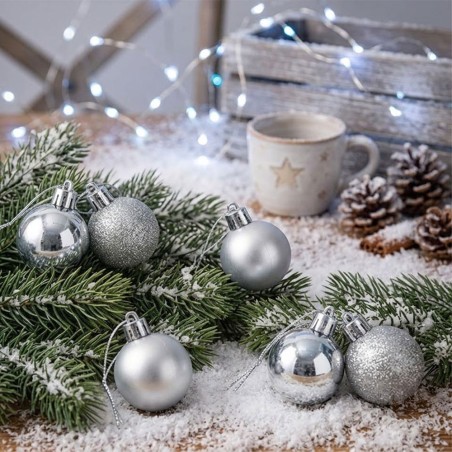 Kit Enfeite 8 Bolas De Natal Pratas Mista Fosca Glitter Lisa 4cm 2