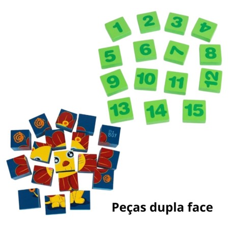 Quebra Cabeça Educativo Animais Dupla Face Montessori Em Madeira