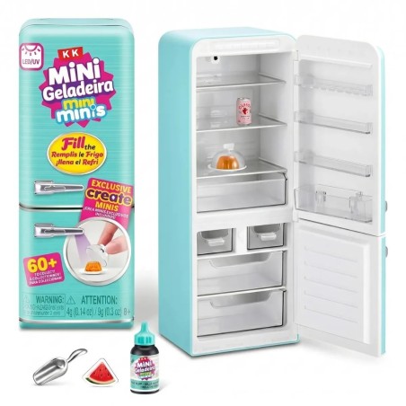 Mini Geladeira E 2 Bolas Surpresa Colecionável Comidinha Luz Interna