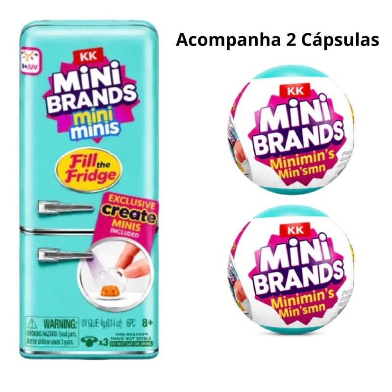 Mini Geladeira E 2 Bolas Surpresa Colecionável Comidinha Luz Interna