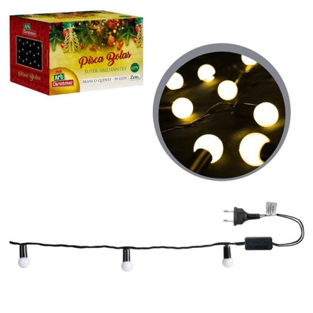 Pisca Pisca Fixo Bolas 30 LEDs Branco Quente 5 Metros 127V
