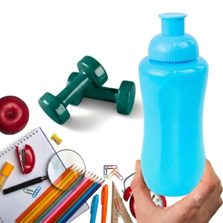 Garrafa Plástica Squeeze Com Tampa Encaixe Maleável Azul 600ml