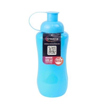 Garrafa Plástica Squeeze Com Tampa Encaixe Maleável Azul 600ml