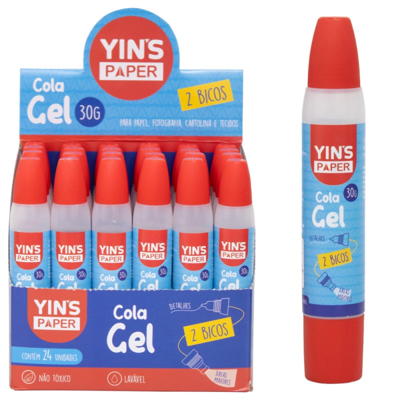 Kit 24 Colas Em Gel Escolar Transparente Com 2 Bicos 30g Display
