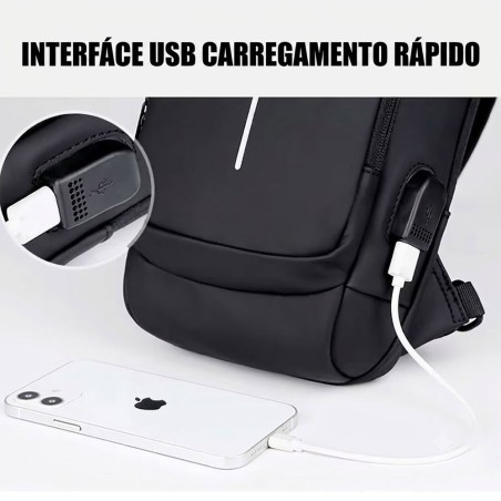 Mochila De Ombro Pochete Compacta Transversal USB Anti-Furto