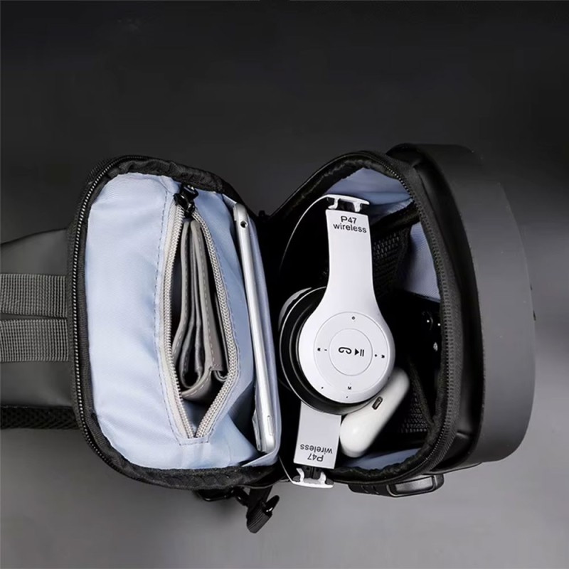 Mochila De Ombro Pochete Compacta Transversal USB Anti-Furto