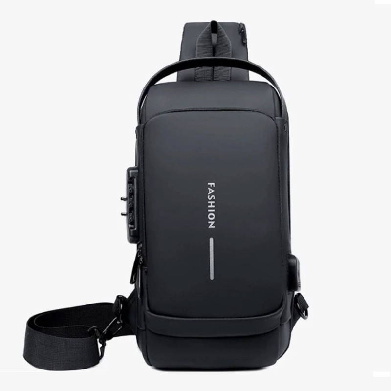Mochila De Ombro Pochete Compacta Transversal USB Anti-Furto