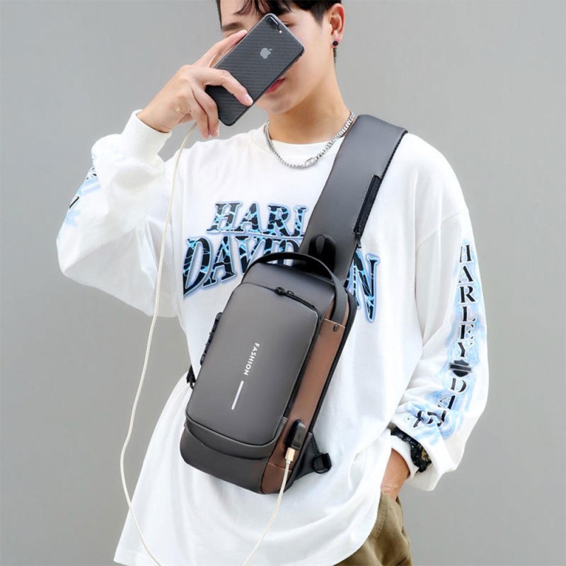 Mochila De Ombro Pochete Compacta Transversal USB Anti-Furto