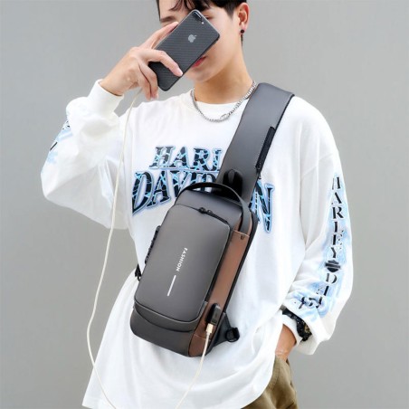 Mochila De Ombro Pochete Compacta Transversal USB Anti-Furto