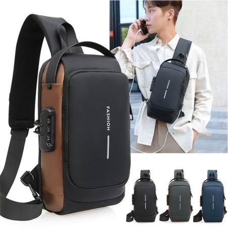 Mochila De Ombro Pochete Compacta Transversal USB Anti-Furto