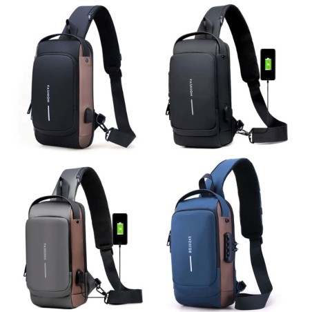 Mochila De Ombro Pochete Compacta Transversal USB Anti-Furto 2