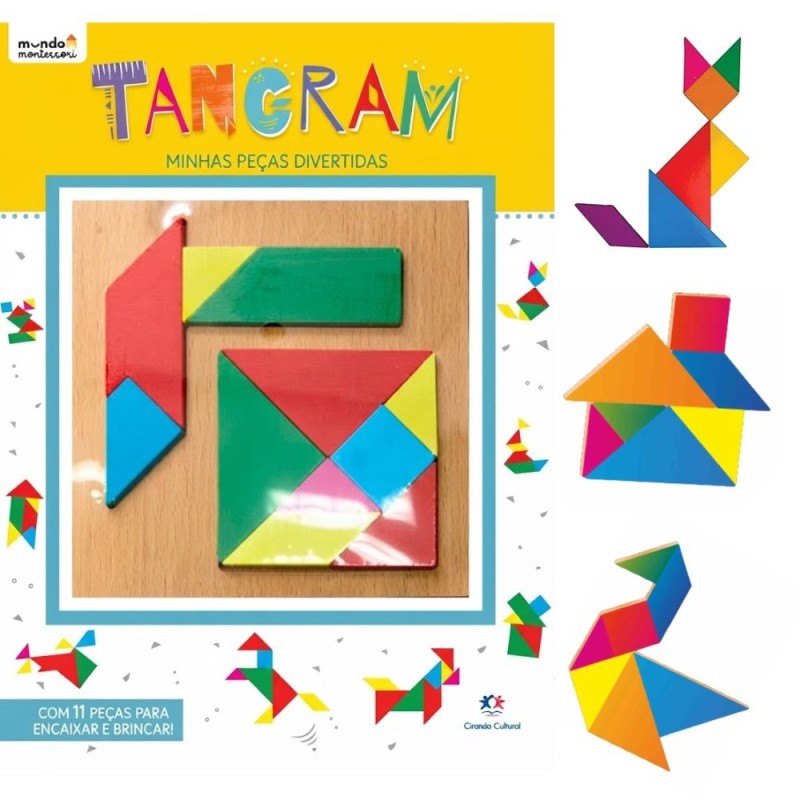 Livro Infantil Educativo Tangram Montessori 11 Peças De Madeira