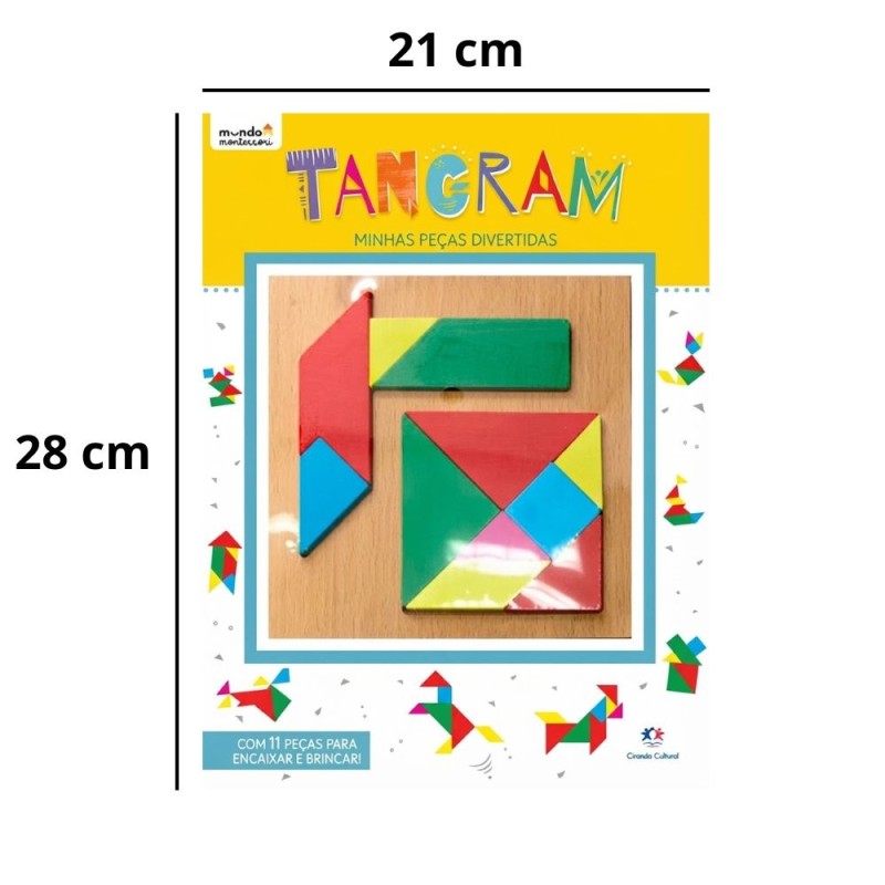 Livro Infantil Educativo Tangram Montessori 11 Peças De Madeira