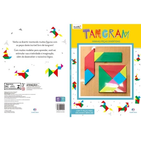 Livro Infantil Educativo Tangram Montessori 11 Peças De Madeira