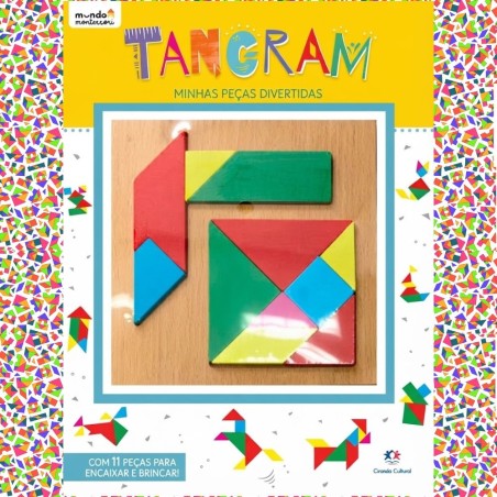 Livro Infantil Educativo Tangram Montessori 11 Peças De Madeira