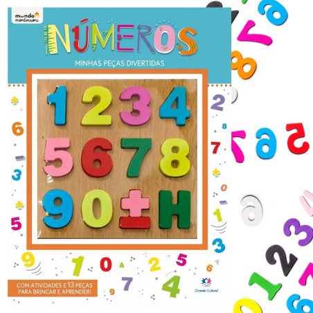 Livro Infantil Educativo Números Montessori 13 Peças De Madeira