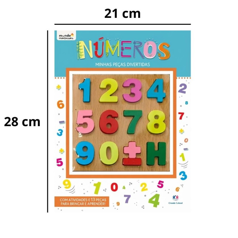 Livro Infantil Educativo Números Montessori 13 Peças De Madeira
