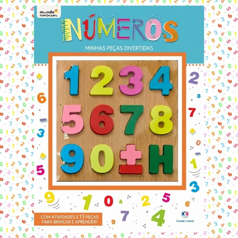 Livro Infantil Educativo Números Montessori 13 Peças De Madeira