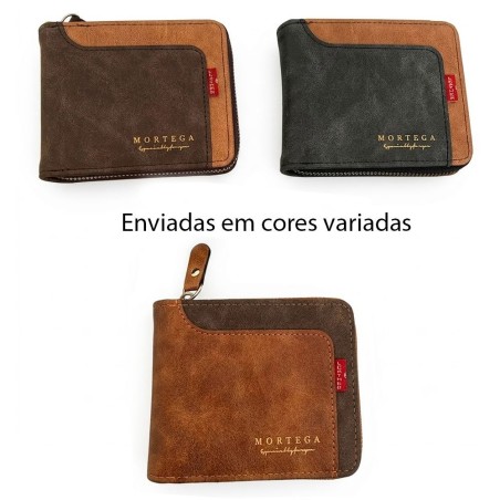 Carteira Masculina Casual Com Porta Cartão Fechamento Em Zíper 2