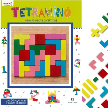 Livro Infantil Educativo Tetraminó  Montessori 20 Peças De Madeira