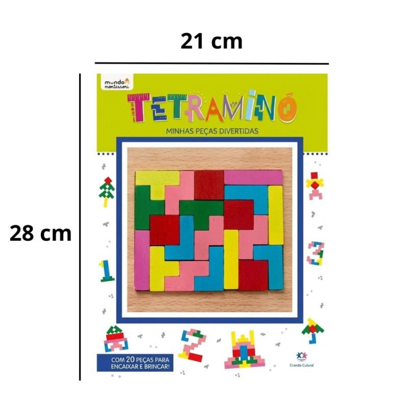 Livro Infantil Educativo Tetraminó  Montessori 20 Peças De Madeira