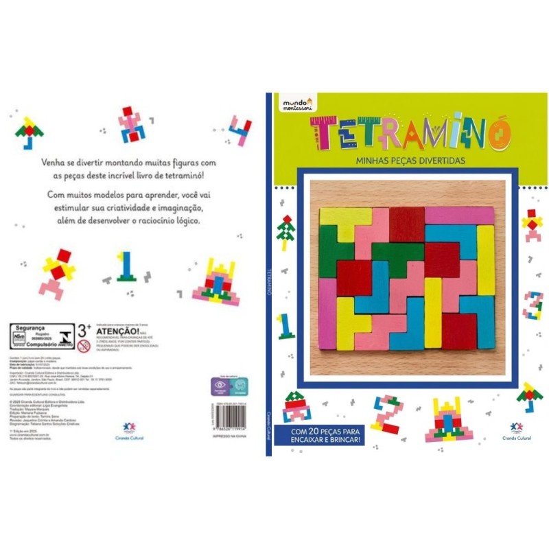 Livro Infantil Educativo Tetraminó  Montessori 20 Peças De Madeira