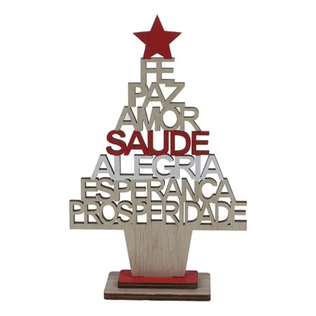 Enfeite De Mesa Arvore Natalina Desejos De Madeira 18Cm 2