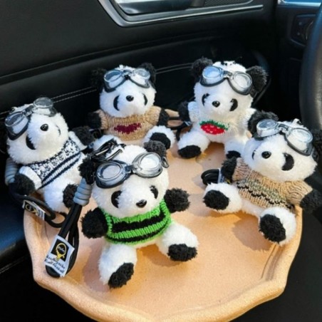 Chaveiro Ursinho Panda De Pelúcia Roupinha Bolsa E Mochila Prendedor