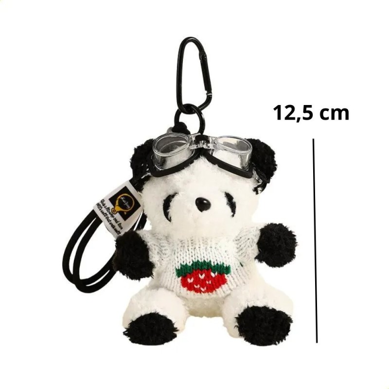 Chaveiro Ursinho Panda De Pelúcia Roupinha Bolsa E Mochila Prendedor
