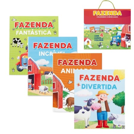 Box Com 4 Livros De Colorir Infantil Fazenda Educativo