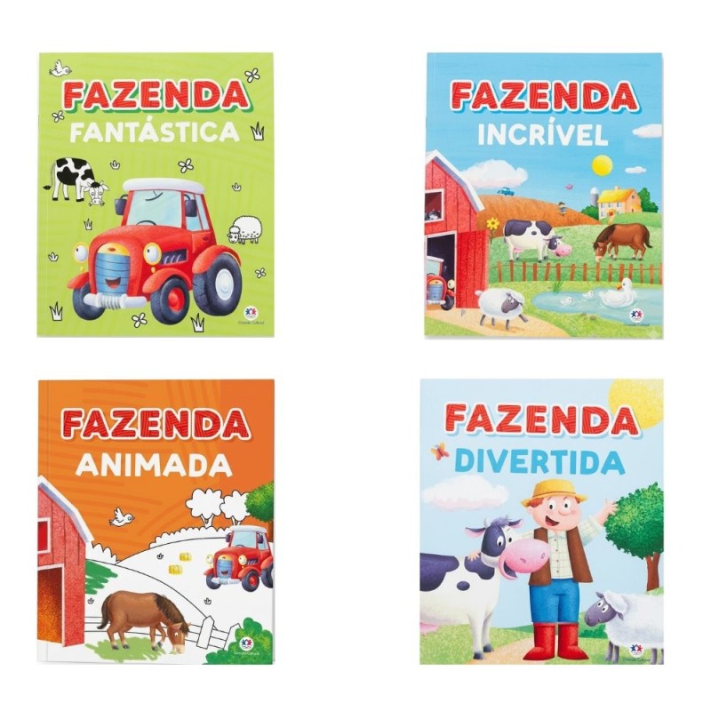 Box Com 4 Livros De Colorir Infantil Fazenda Educativo