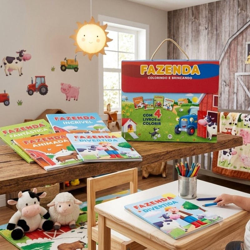 Box Com 4 Livros De Colorir Infantil Fazenda Educativo